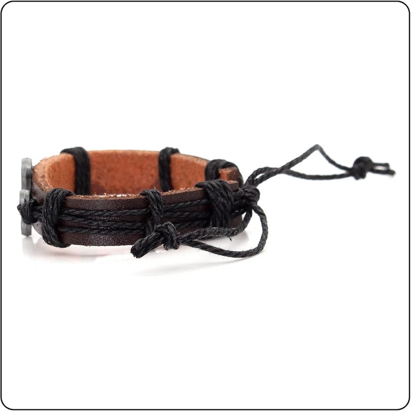 Fusamk Fashion Cross Tag Bangle Adjustable Leather Cuff Wristband Drawstring Rope Bracelet - Image 3